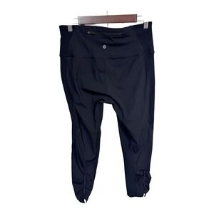 Lululemon Black‎ Crop Leggings Ruched Hem Zip Pocket High Rise Compression 12